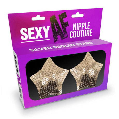 Sexy AF - Nipple Couture Silver Stars - Silver Sequin Reusable Nipple Pasties - Naughty by Nature Adult Store