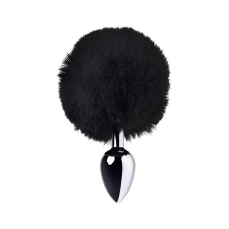 Silver Metal Anal Plug Small w Black Tail - Adult Toys