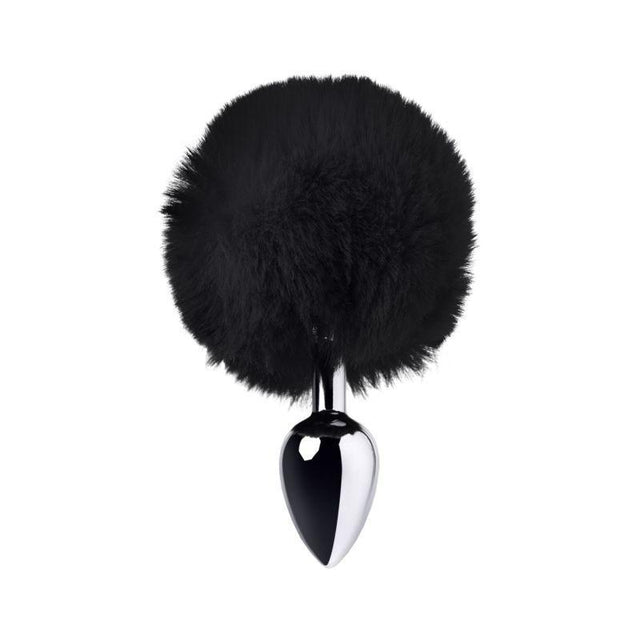 Silver Metal Anal Plug Small w Black Tail - Adult Toys