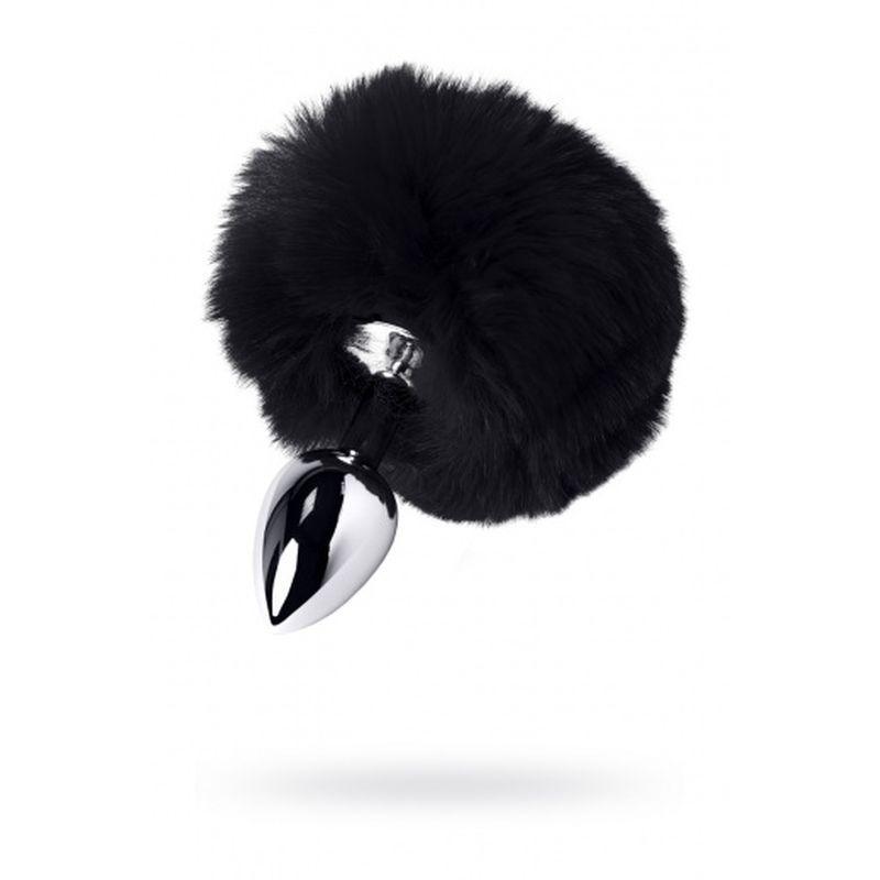Silver Metal Anal Plug Small w Black Tail - Adult Toys