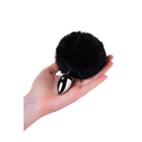 Silver Metal Anal Plug Small w Black Tail - Adult Toys