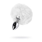 Silver Metal Anal Plug Small w White Tail - Adult Toys