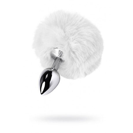 Silver Metal Anal Plug Small w White Tail - Adult Toys