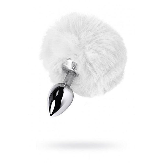 Silver Metal Anal Plug Small w White Tail - Adult Toys