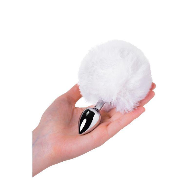 Silver Metal Anal Plug Small w White Tail - Adult Toys