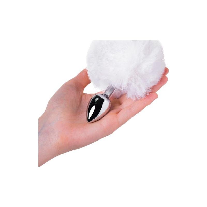 Silver Metal Anal Plug Small w White Tail - Adult Toys