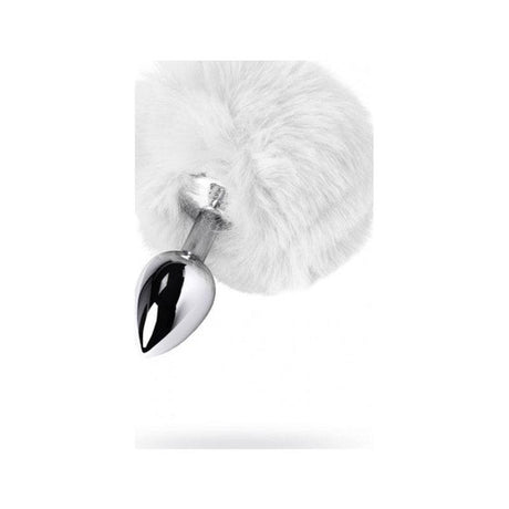 Silver Metal Anal Plug Small w White Tail - Adult Toys