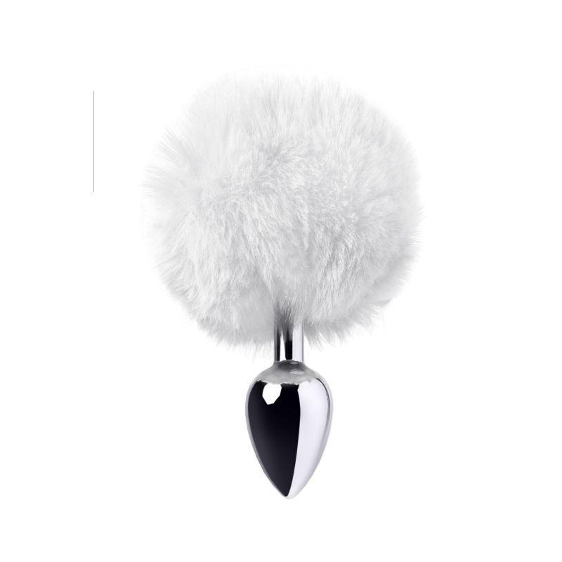 Silver Metal Anal Plug Small w White Tail - Adult Toys