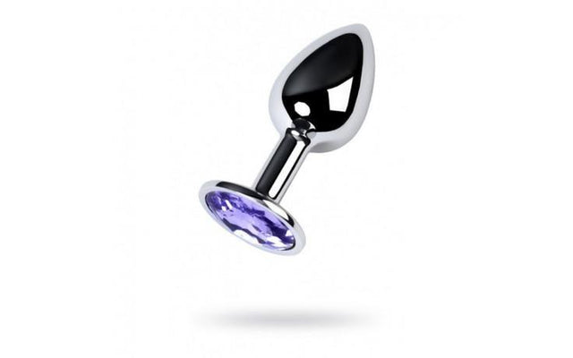 Silver Metal Anal Plug w Amethyst Crystal Small - Naughty by Nature Adult Store