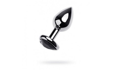 Silver Metal Anal Plug w Black Tourmaline Heart Gem Small - Adult Toys