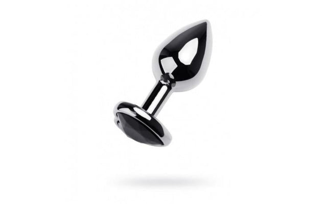 Silver Metal Anal Plug w Black Tourmaline Heart Gem Small - Adult Toys