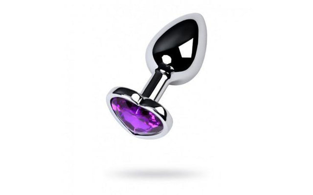 Silver Metal Anal Plug w Purple Heart Amethyst Crystal Small - Naughty by Nature Adult Store