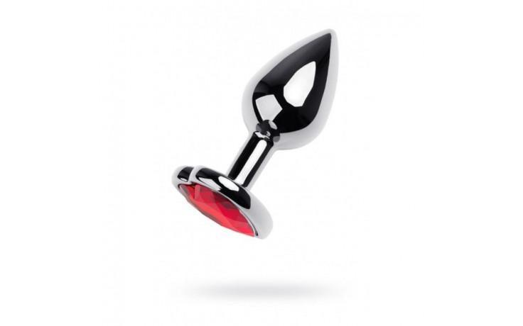 Silver Metal Anal Plug w Red Ruby Heart Gem Small - Adult Toys