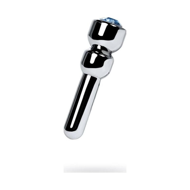 Silver Metal Urethral Plug w Sapphire Rhinestone Small - Adult Toys