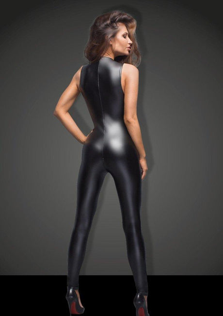 Sleeveless Power Wetlook Overall With Lace - Lingerie