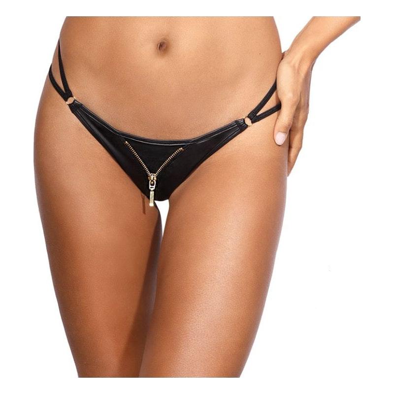 Stretch Wetlook Zip G - String Black - Lingerie