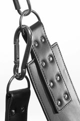 Strict Extreme Leather Bondage Sling with Stirrups and Pillow | Black - Adult Toys