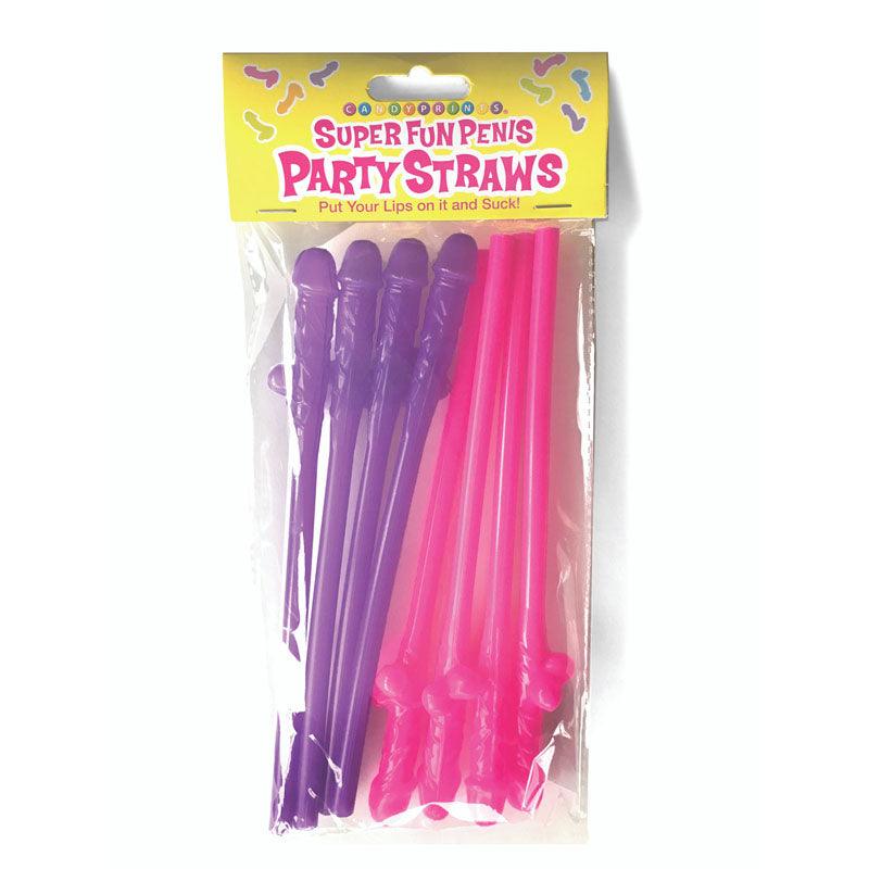 Super Fun Penis Party Straws - Pink/Purple Dicky Straws - Set of 8 - Naughty by Nature Adult Store