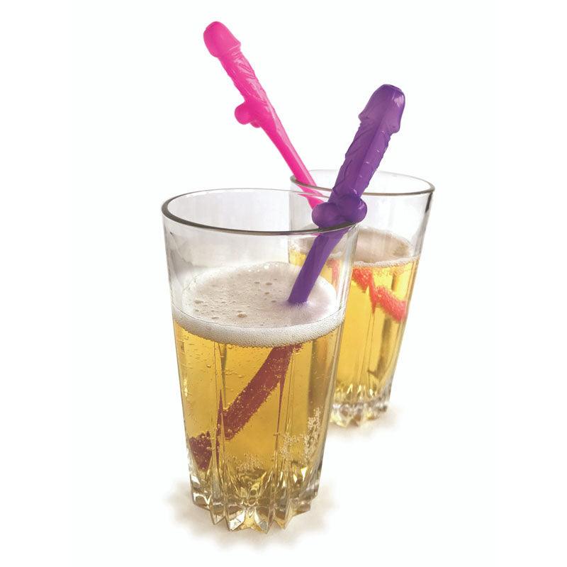 Super Fun Penis Party Straws - Pink/Purple Dicky Straws - Set of 8 - Naughty by Nature Adult Store