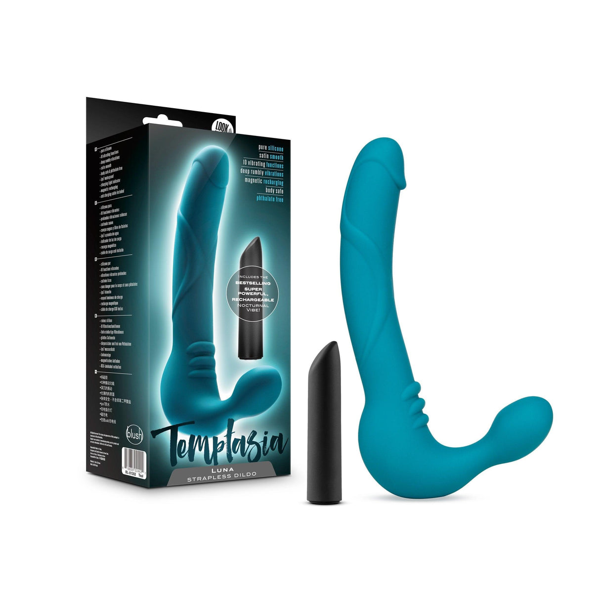 Temptasia Luna Strapless Silicone Dildo Teal - Adult Toys