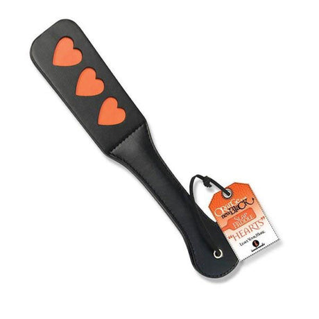 The 9's Slap Paddle Hearts – Black Stitched PU Leather Bondage Paddle - BONDAGE - TOYS