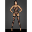 Tulle Bodysuit w Patterned Flock Embroidery - Lingerie