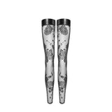 Tulle Stockings w Patterned Flock Embroidery & Power Wetlook Band - Lingerie
