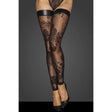 Tulle Stockings w Patterned Flock Embroidery & Power Wetlook Band - Lingerie
