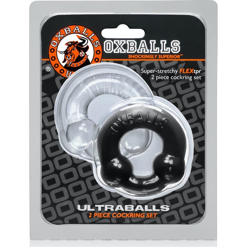 Ultraballs 2 Pk Cockring Black And Clear - Naughty by Nature Adult Store