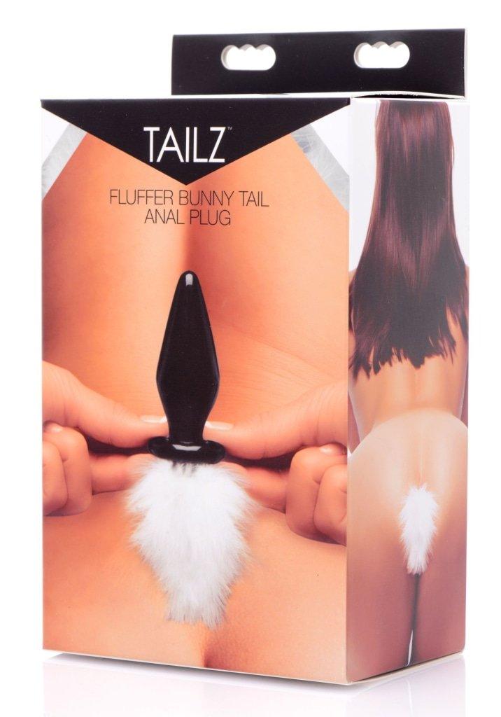 White Fluffer Bunny Tail Glass Anal Plug - Adult Toys