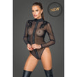 Zipped Tulle Bodysuit w Embroidery - Lingerie