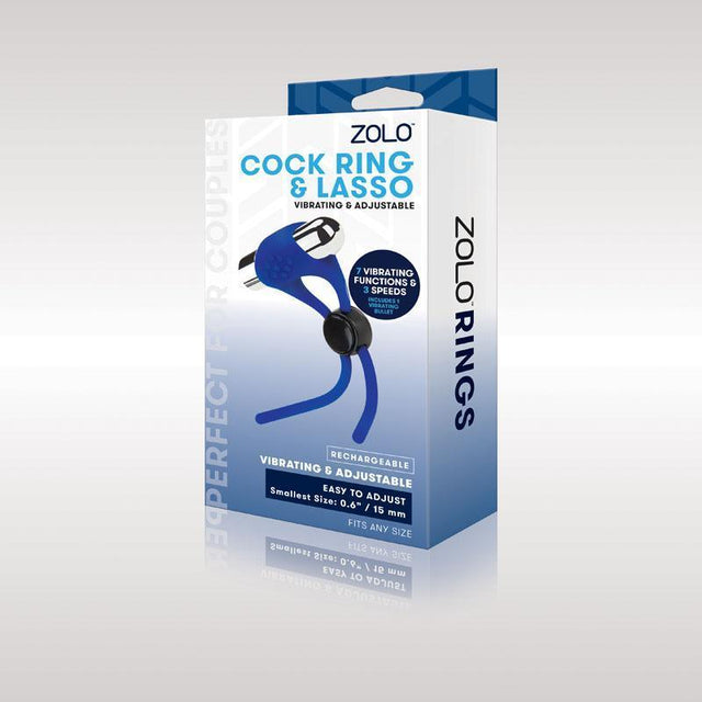 Zolo Rechargeable Cock Ring & Lasso - Blue USB Rechargeable Adjustable Cock Ring - Naughty by Nature Adult Store