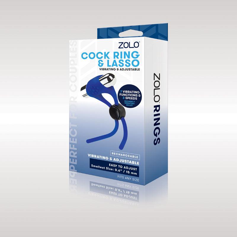 Zolo Rechargeable Cock Ring & Lasso - Blue USB Rechargeable Adjustable Cock Ring - Naughty by Nature Adult Store